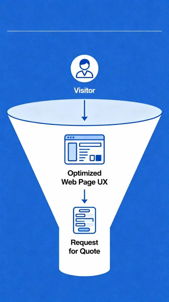 Esempio pratico web design UX Parma: funnel che trasforma il sito di una PMI in uno strumento di vendita, dal visitatore alla richiesta preventivo.